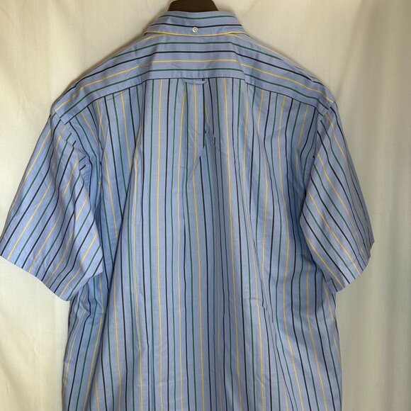 Faconnable Men's Button Down Striped Short Sleeve Shirt w/ Pocket -Blue - XL-New - Picture 4 of 6